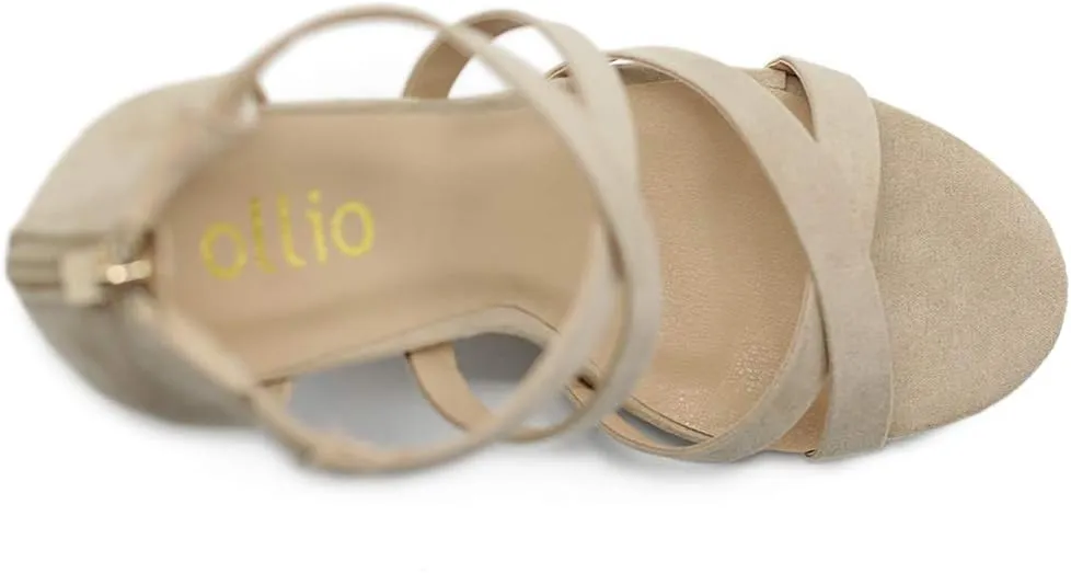 Ollio Women's Shoes Faux Suede or Faux Leather Ankle Toe Cross Strap Zip Up High Heels Pumps Sandals H98