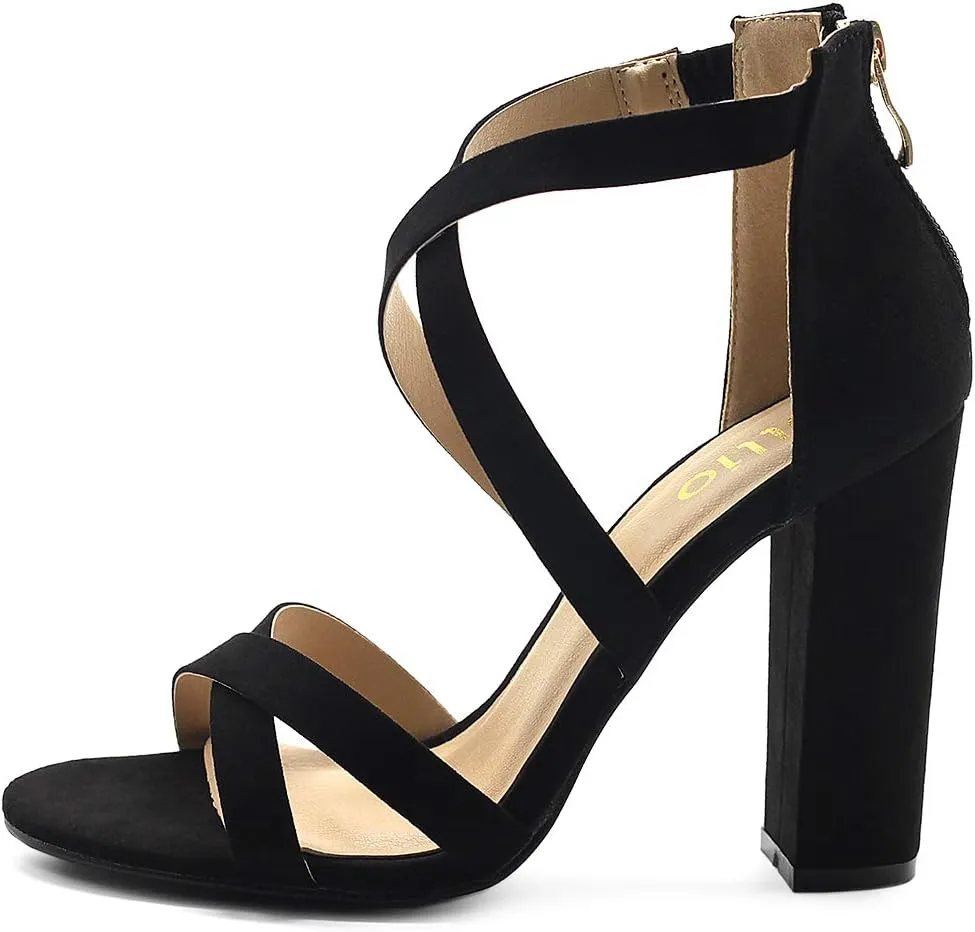 Ollio Women's Shoes Faux Suede or Faux Leather Ankle Toe Cross Strap Zip Up High Heels Pumps Sandals H98