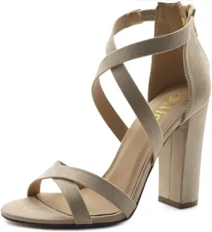 Ollio Women's Shoes Faux Suede or Faux Leather Ankle Toe Cross Strap Zip Up High Heels Pumps Sandals H98