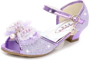 OMEARK Girls Dress Wedding Party Shoes Peep Toe Sparkly Cosplay Low Heel Princess Shoes Glitter Sequins Pearls Butterfly Ankle Strap Fashion Sandals for Kids Toddler