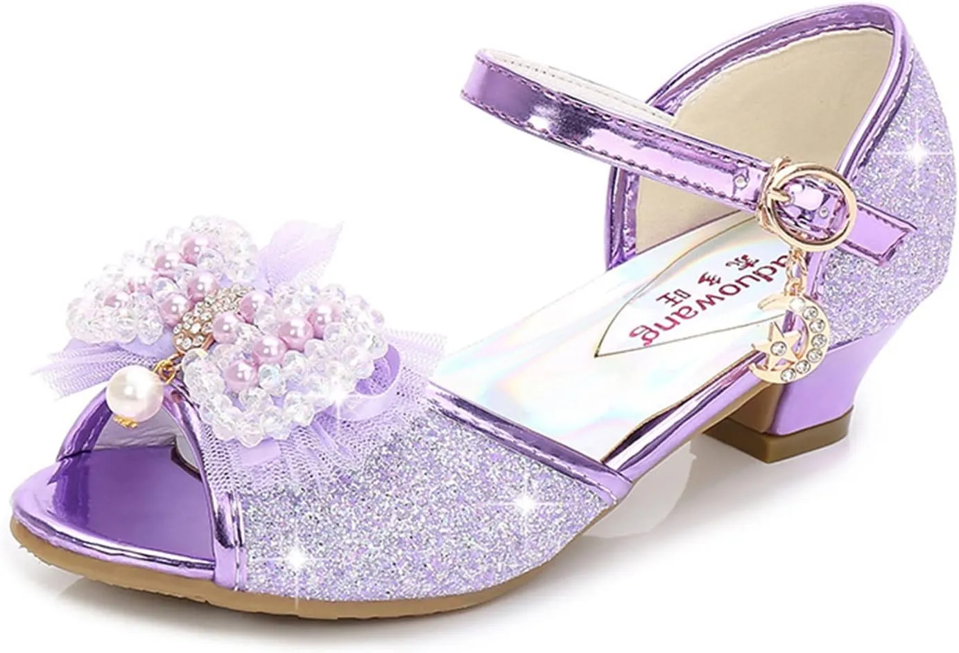 OMEARK Girls Dress Wedding Party Shoes Peep Toe Sparkly Cosplay Low Heel Princess Shoes Glitter Sequins Pearls Butterfly Ankle Strap Fashion Sandals for Kids Toddler