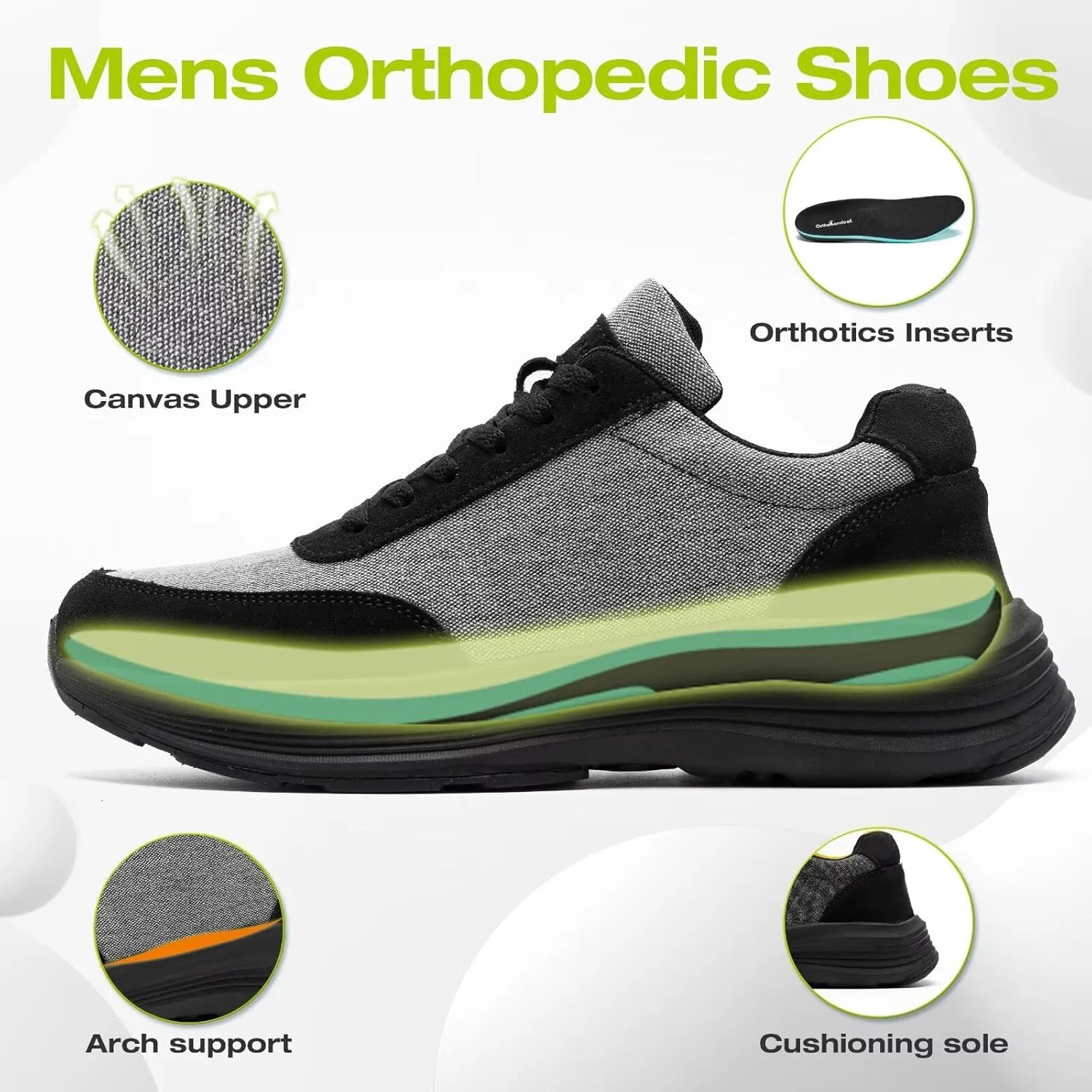 OrthoComfoot Men's Orthopedic Fashion Sneakers: Comfortable Casual Arch Support Walking Shoes for Plantar Fasciitis and Flat Feet, Orthotic Tennis Work Shoes for Foot and Heel Pain