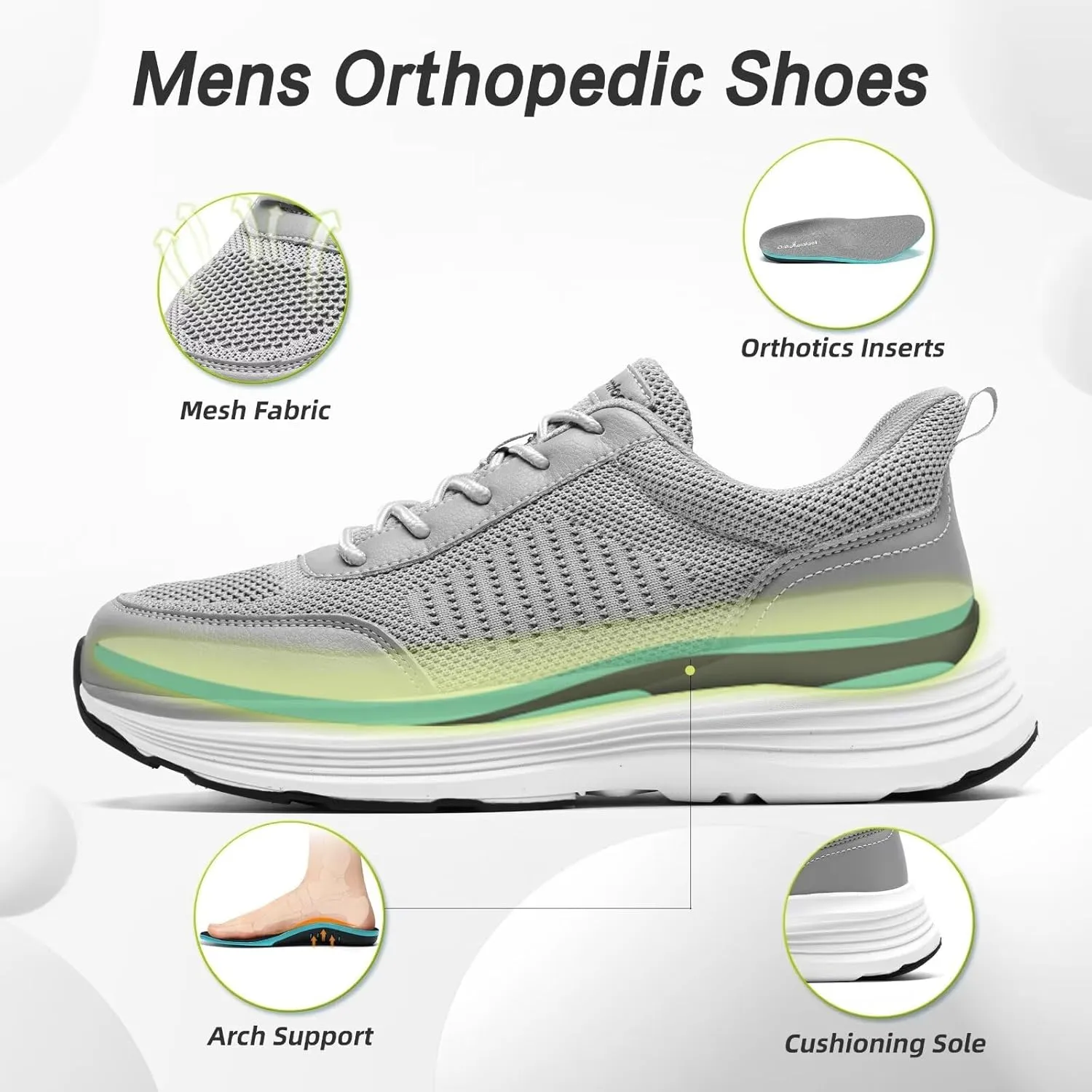 OrthoComfoot Men's Orthopedic Fashion Sneakers with Arch Support: Casual Plantar Fasciitis Walking Shoes for Flat Feet, Comfortable Orthotic Outdoor Shoes for Foot and Heel Pain Relief