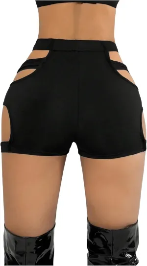 OYOANGLE Women's Buckled Cut Out Front Mini Shorts High Waisted Skinny Y2K Punk Shorts
