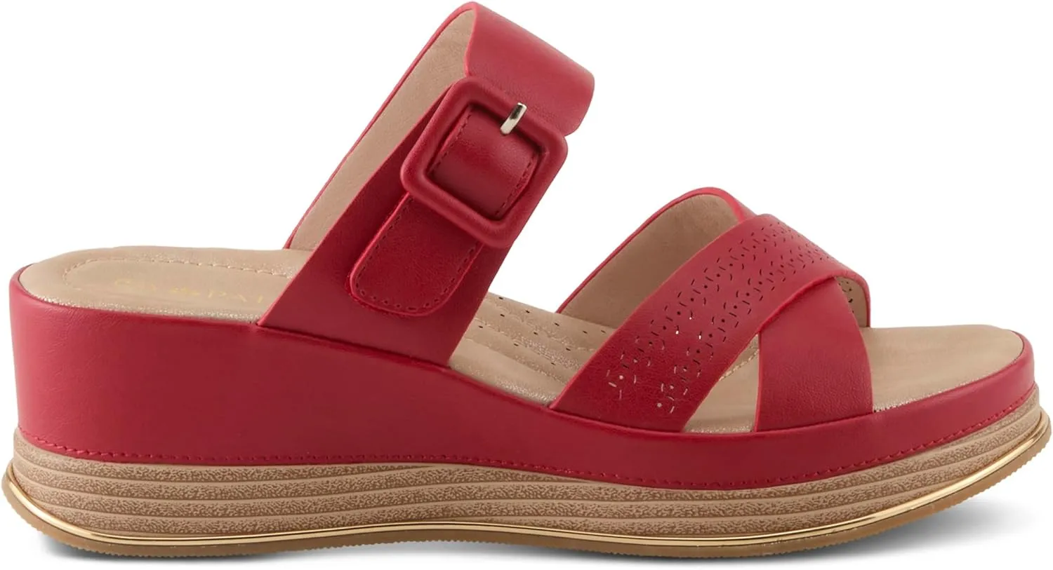 PATRIZIA Women's CATTANEO Hook and Loop Platform Wedge Sandals - Laser-Cut Design, Faux Leather, Cushioned Footbed