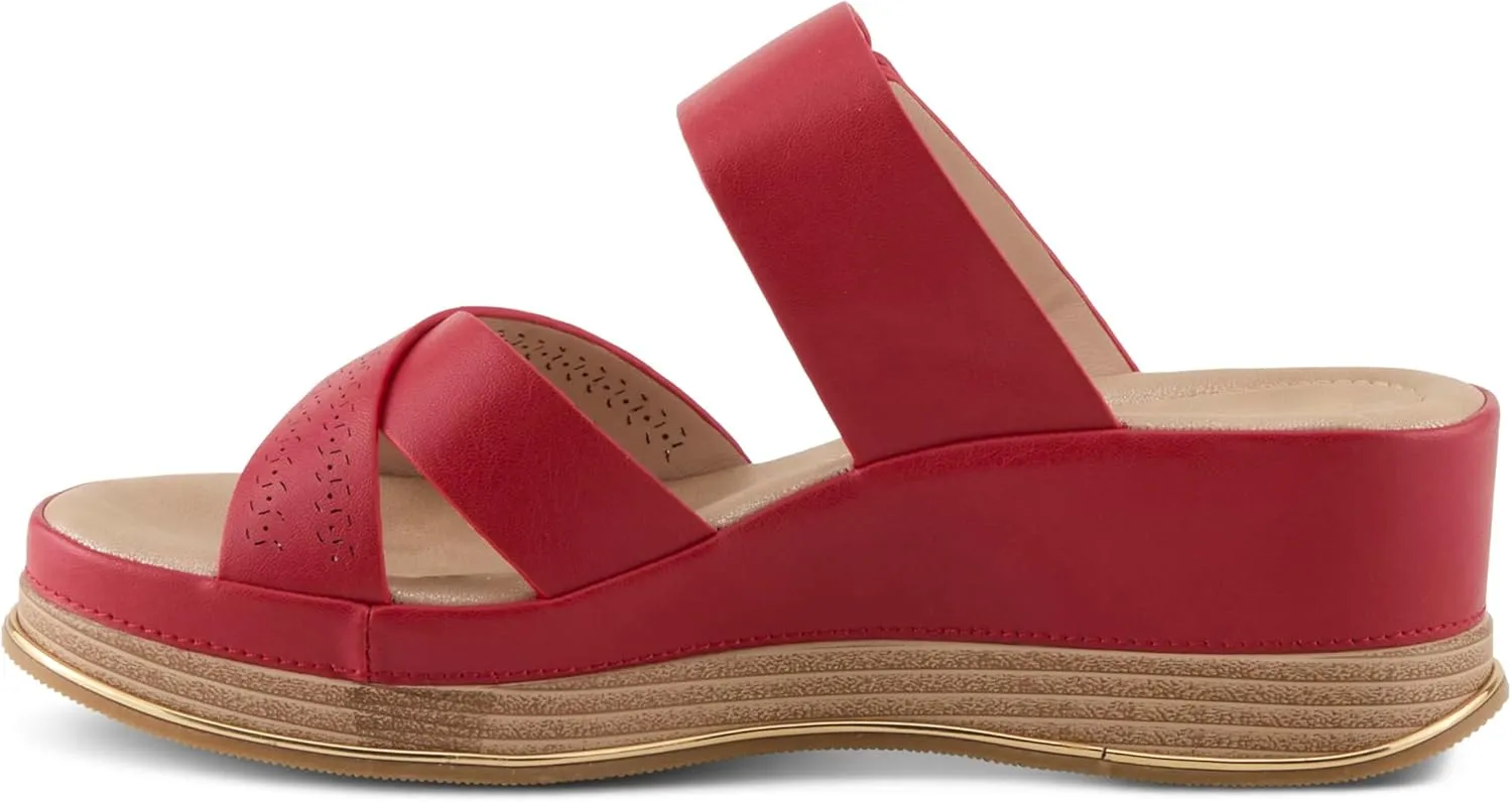 PATRIZIA Women's CATTANEO Hook and Loop Platform Wedge Sandals - Laser-Cut Design, Faux Leather, Cushioned Footbed