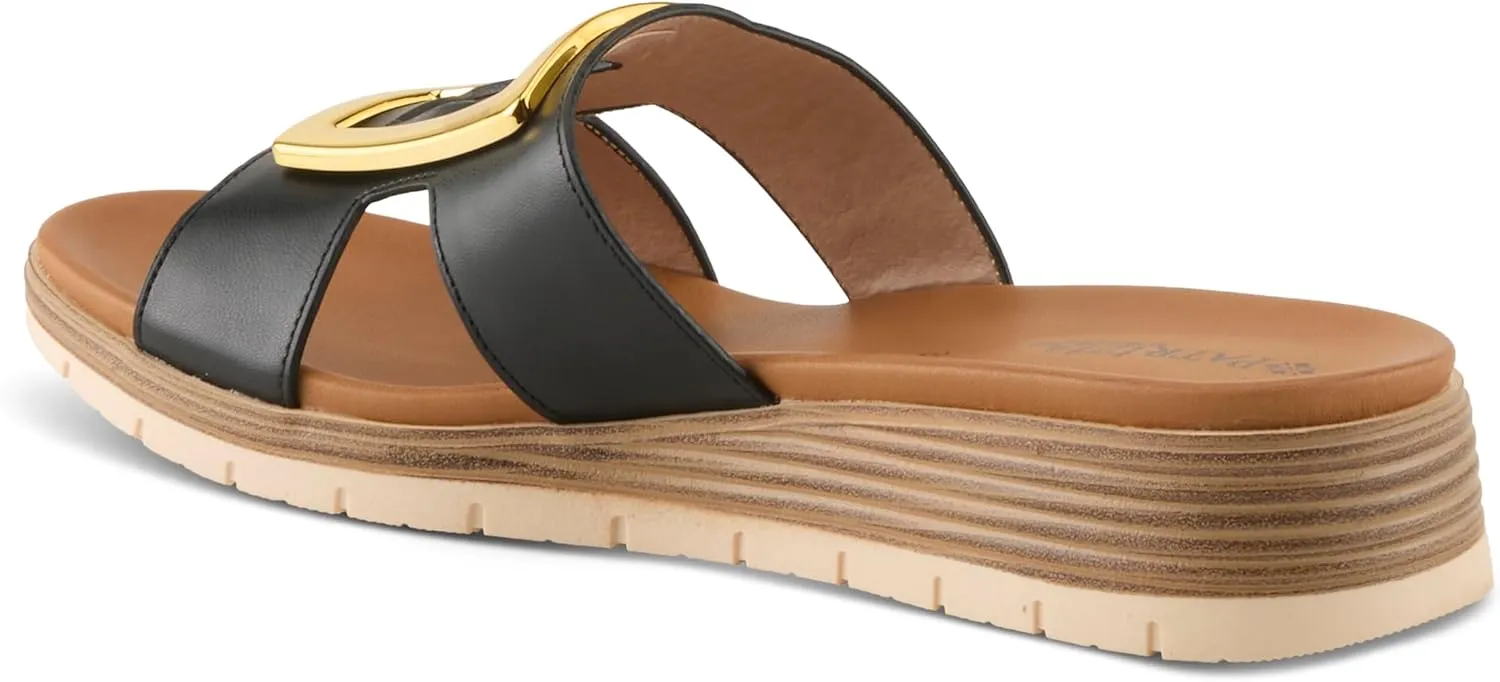 PATRIZIA Women's MALMO Slide Sandals - H-Band Design, Gold Embellishment, Faux Stacked Wedge