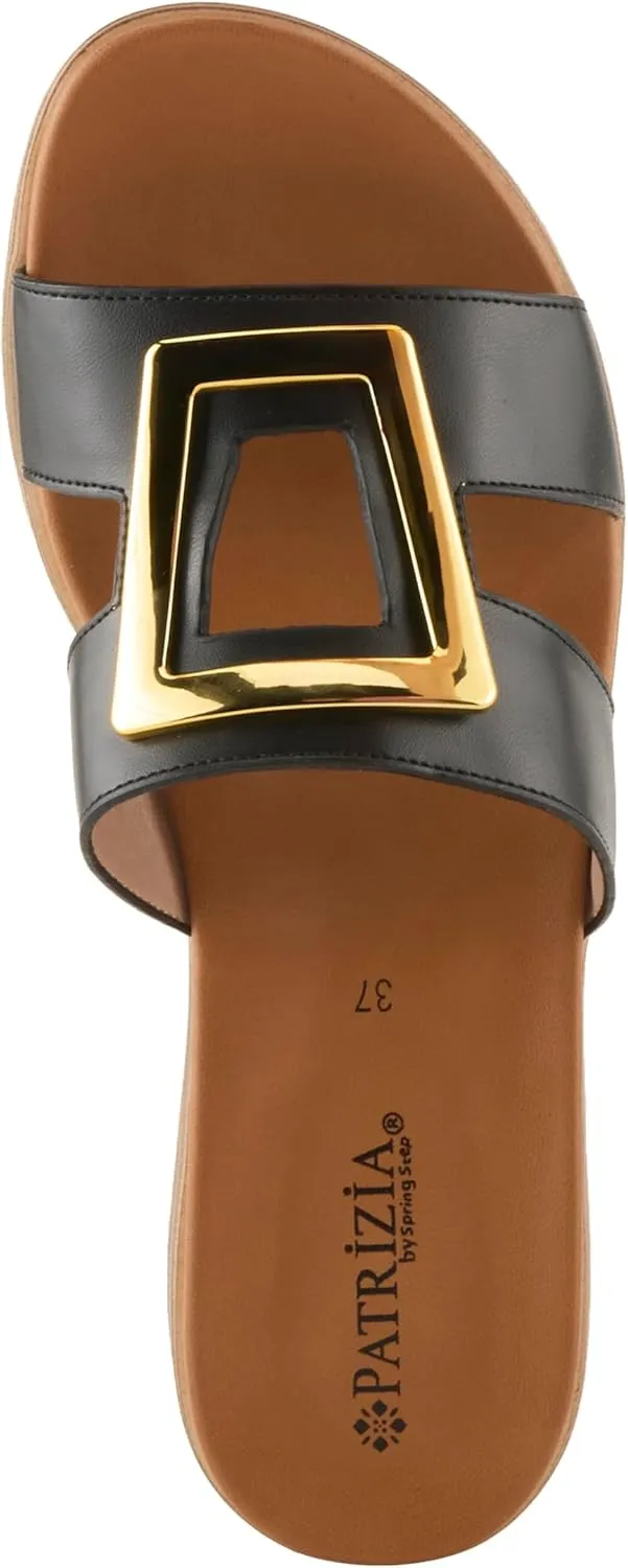 PATRIZIA Women's MALMO Slide Sandals - H-Band Design, Gold Embellishment, Faux Stacked Wedge