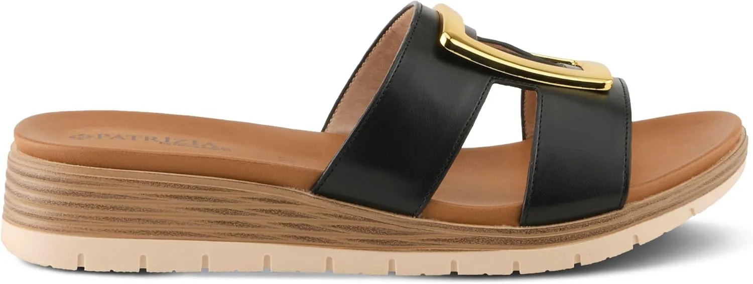 PATRIZIA Women's MALMO Slide Sandals - H-Band Design, Gold Embellishment, Faux Stacked Wedge