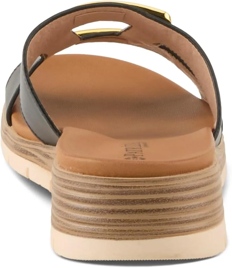 PATRIZIA Women's MALMO Slide Sandals - H-Band Design, Gold Embellishment, Faux Stacked Wedge