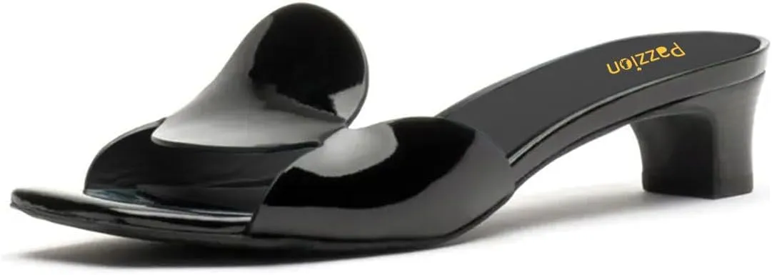Pazzion Women Circle Slides Sandals Patent Leather Comfortable Low Heels Glossy Open Toe Party Shoes Size 4-16 US