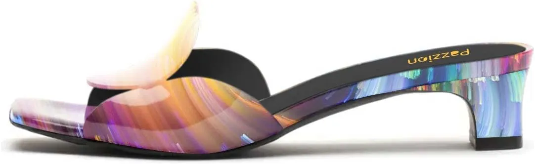 Pazzion Women Circle Slides Sandals Patent Leather Comfortable Low Heels Glossy Open Toe Party Shoes Size 4-16 US