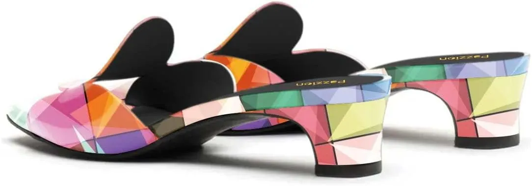Pazzion Women Circle Slides Sandals Patent Leather Comfortable Low Heels Glossy Open Toe Party Shoes Size 4-16 US