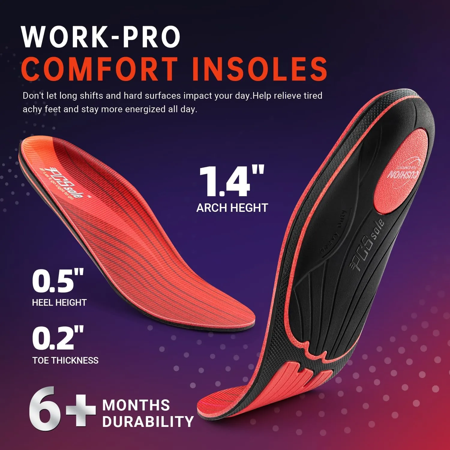 PCSsole Plantar Fasciitis Insoles Men Women- 220 lbs Heavy Duty High Arch Support Inserts with Comfort Cushion Orthotic Pain Relief Insoles for Flat Feet - Arch Pain - Heel Pain -Work Boot Shoe Insole