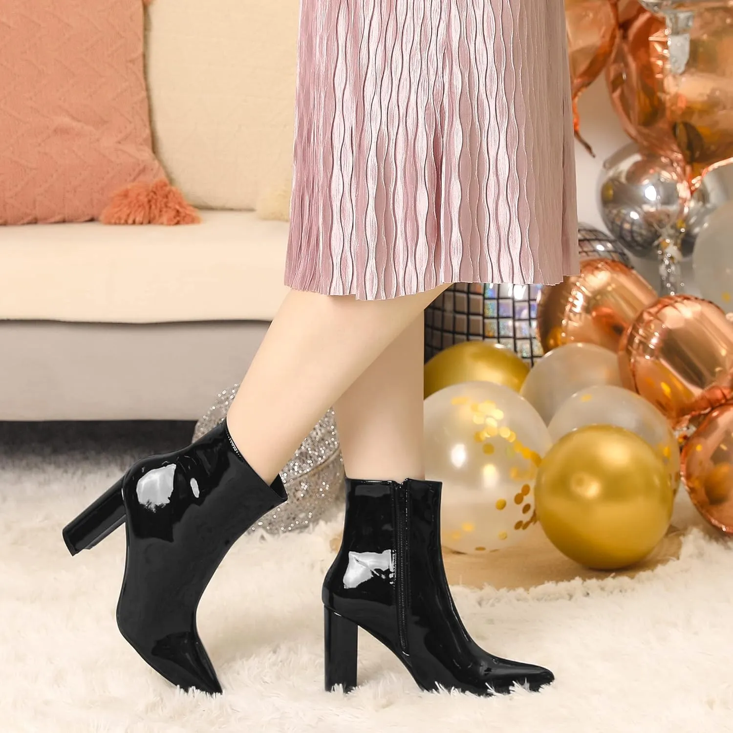 Perphy Pointed Toe Side Zip Chunky Heel Ankle Boots for Women