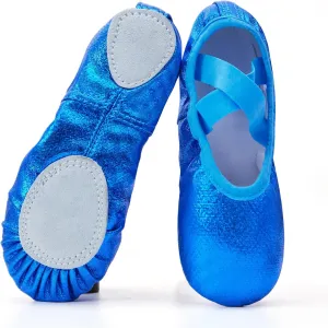 Phineein Girls Ballet Shoes for Girls Split-Sole Toddler Glitter Flats for Kids Dance