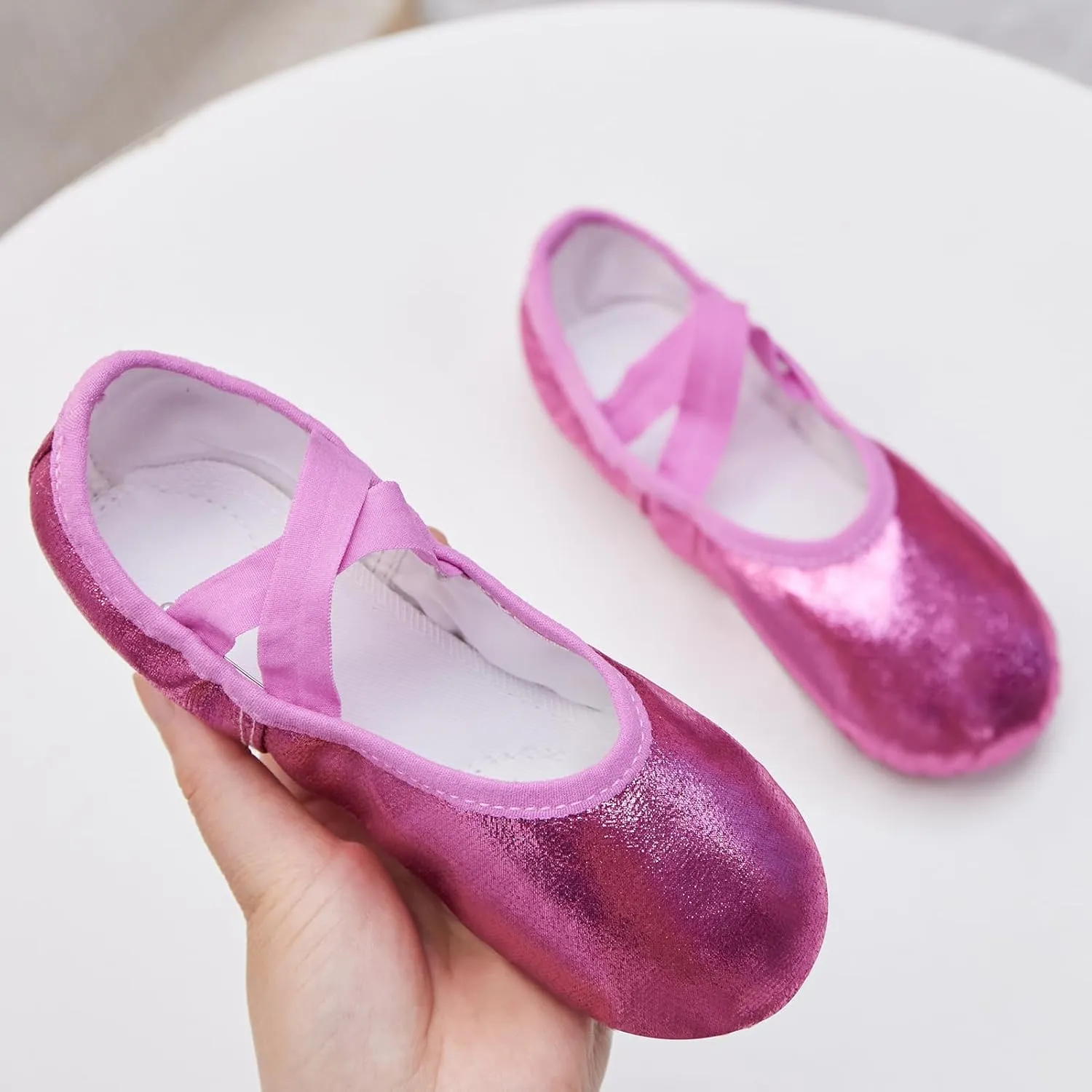 Phineein Girls Ballet Shoes for Girls Split-Sole Toddler Glitter Flats for Kids Dance