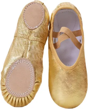 Phineein Girls Ballet Shoes for Girls Split-Sole Toddler Glitter Flats for Kids Dance