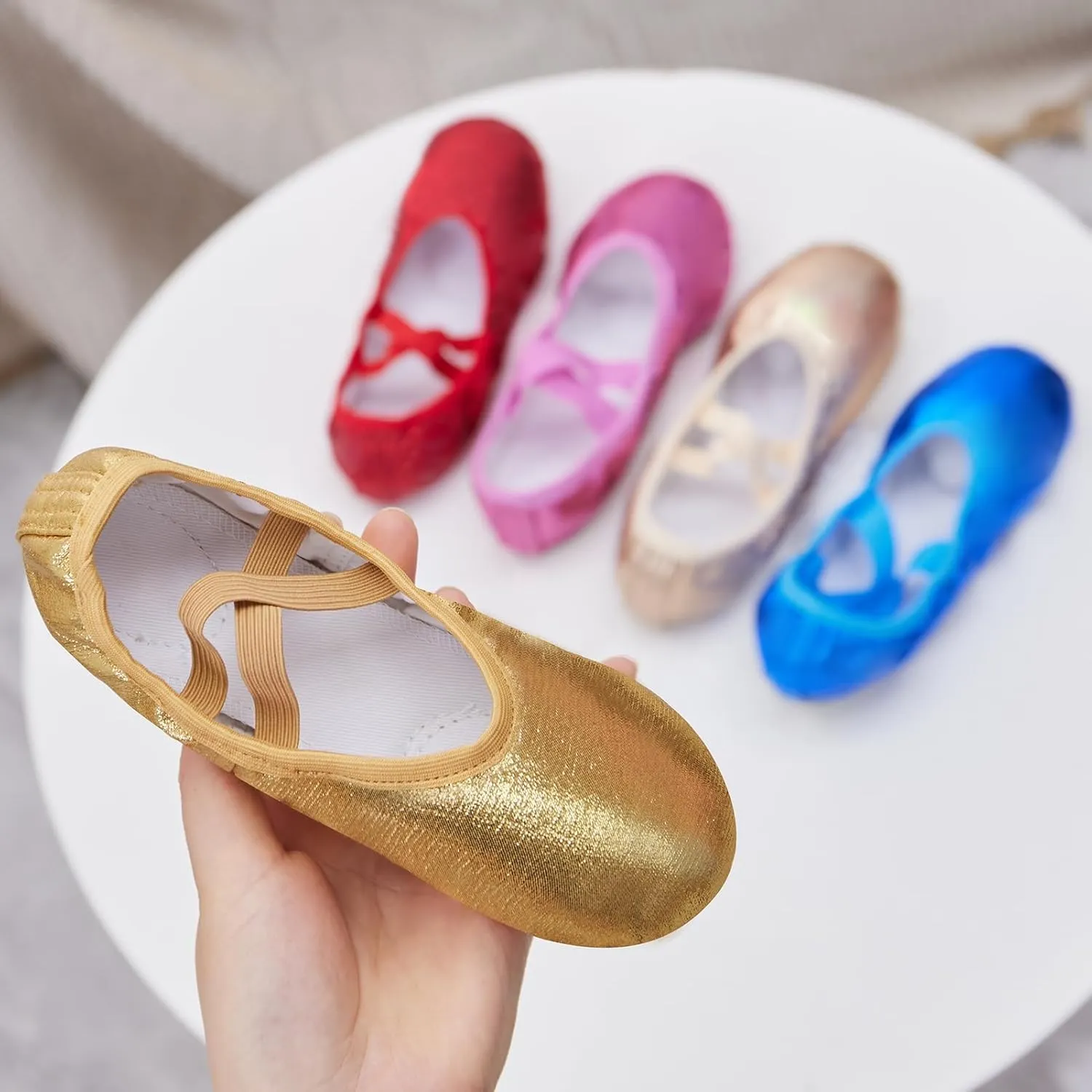 Phineein Girls Ballet Shoes for Girls Split-Sole Toddler Glitter Flats for Kids Dance