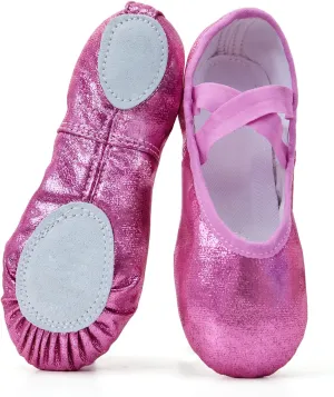 Phineein Girls Ballet Shoes for Girls Split-Sole Toddler Glitter Flats for Kids Dance