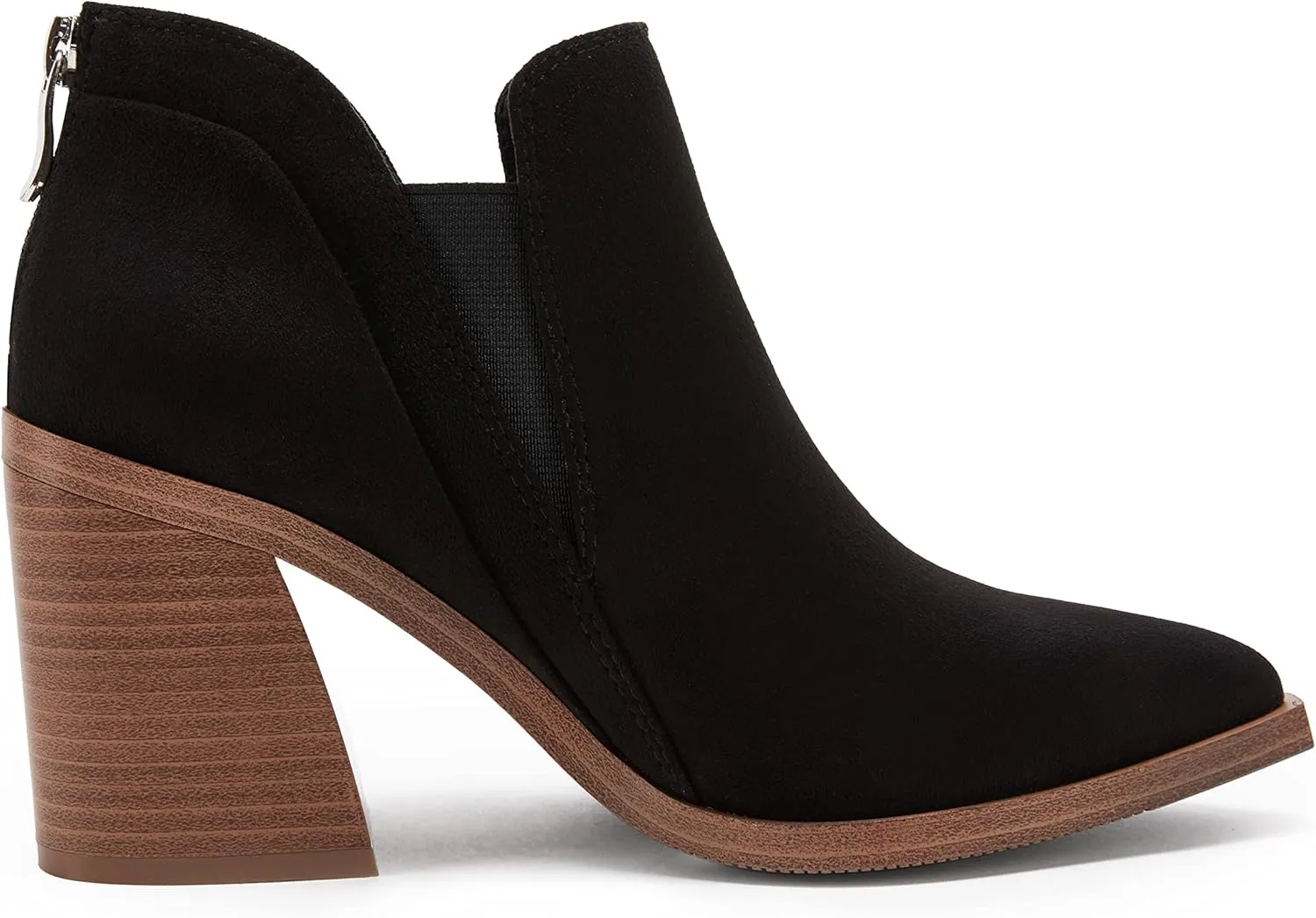 PiePieBuy Ankle Boots for Women Pointed Toe Ankle Booties Stacked Heel V Cut Back Zipper Chelsea Booties