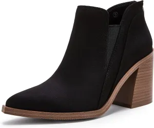 PiePieBuy Ankle Boots for Women Pointed Toe Ankle Booties Stacked Heel V Cut Back Zipper Chelsea Booties