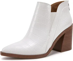 PiePieBuy Ankle Boots for Women Pointed Toe Ankle Booties Stacked Heel V Cut Back Zipper Chelsea Booties