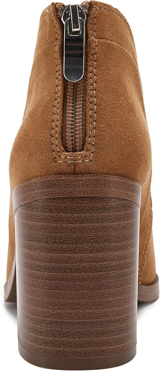 PiePieBuy Ankle Boots for Women Pointed Toe Ankle Booties Stacked Heel V Cut Back Zipper Chelsea Booties
