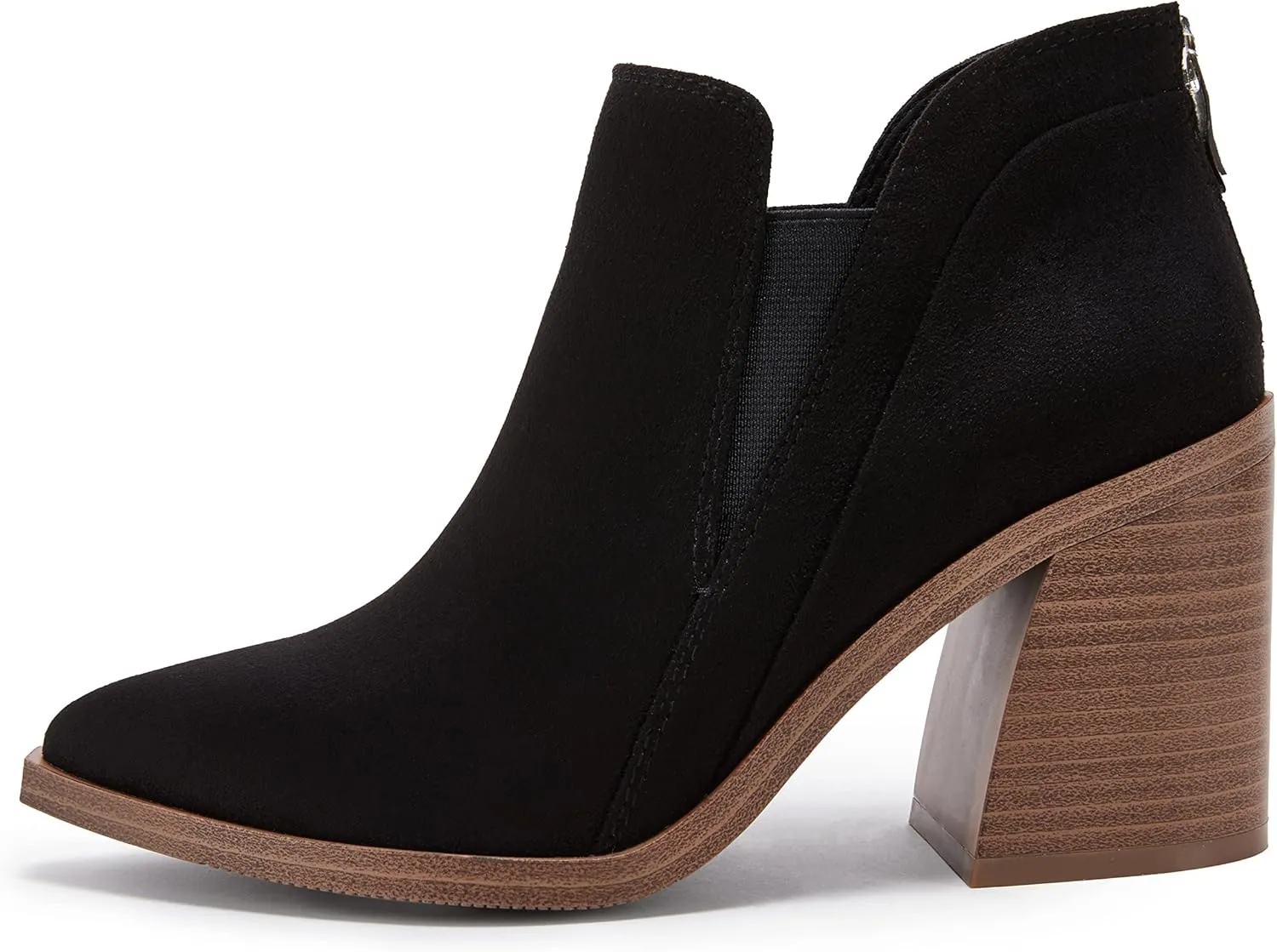 PiePieBuy Ankle Boots for Women Pointed Toe Ankle Booties Stacked Heel V Cut Back Zipper Chelsea Booties