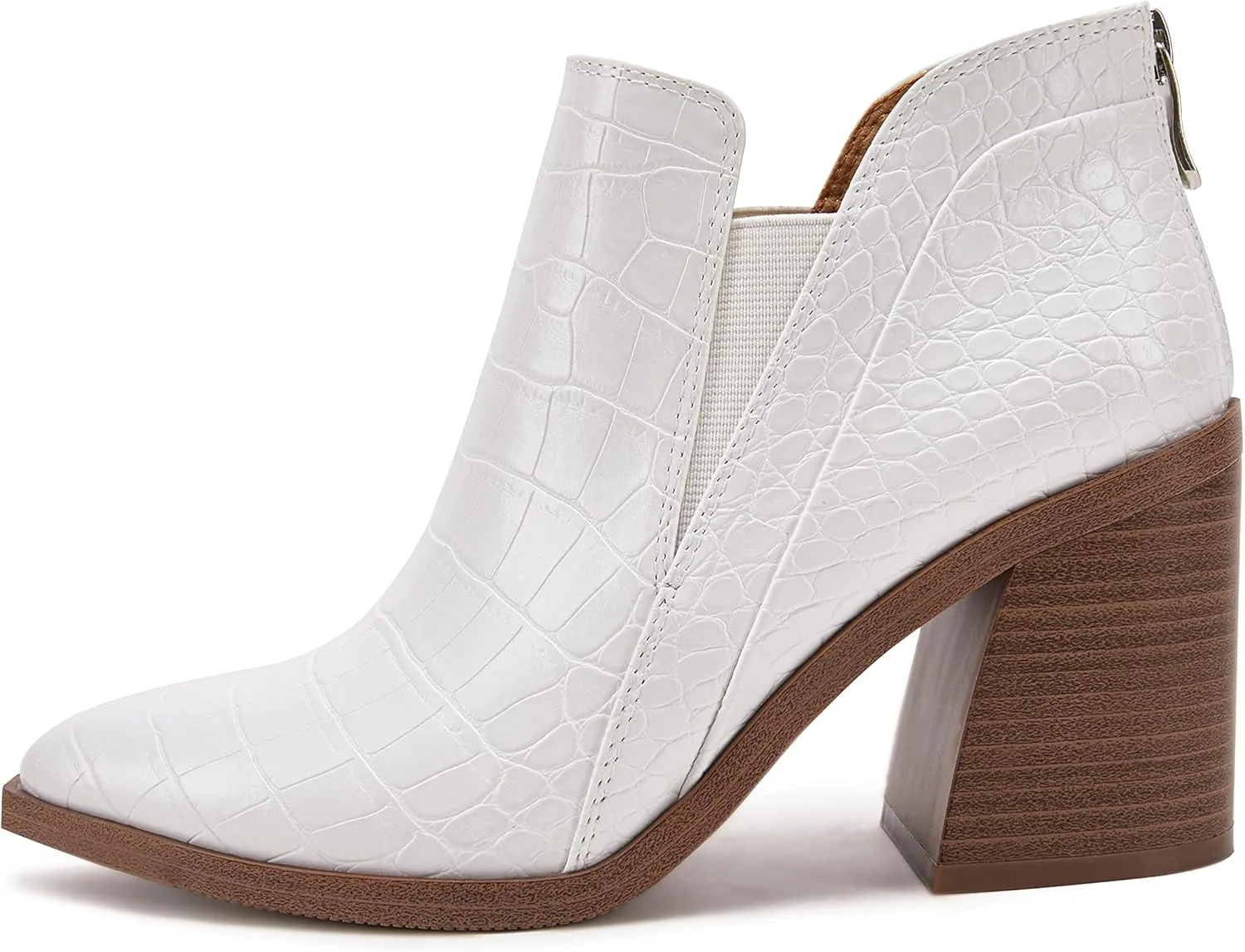 PiePieBuy Ankle Boots for Women Pointed Toe Ankle Booties Stacked Heel V Cut Back Zipper Chelsea Booties