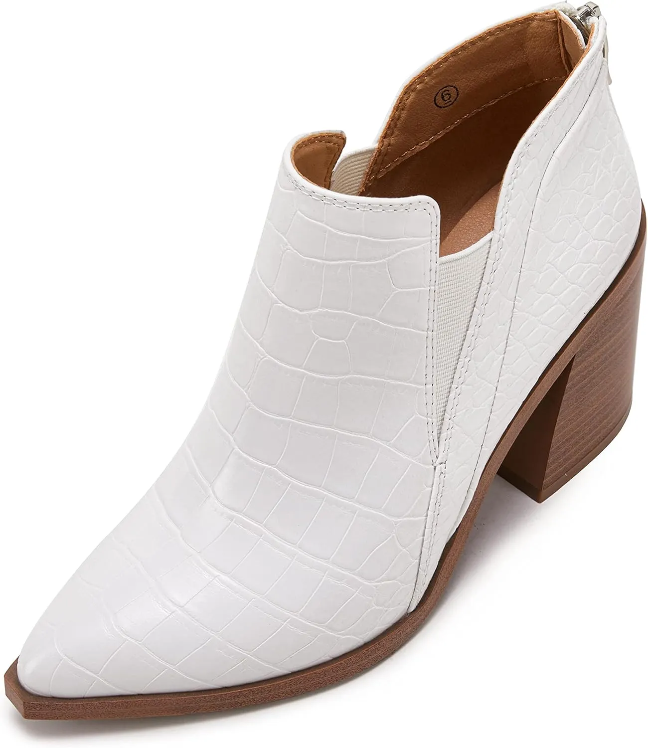 PiePieBuy Ankle Boots for Women Pointed Toe Ankle Booties Stacked Heel V Cut Back Zipper Chelsea Booties