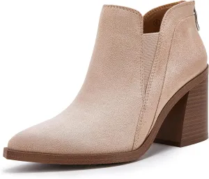PiePieBuy Ankle Boots for Women Pointed Toe Ankle Booties Stacked Heel V Cut Back Zipper Chelsea Booties