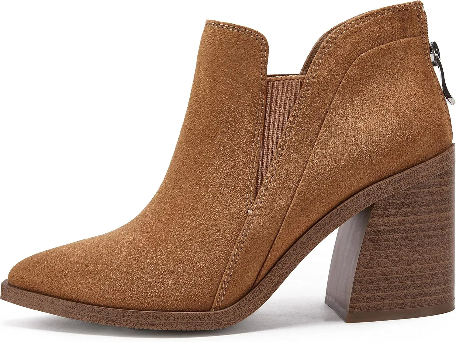 PiePieBuy Ankle Boots for Women Pointed Toe Ankle Booties Stacked Heel V Cut Back Zipper Chelsea Booties