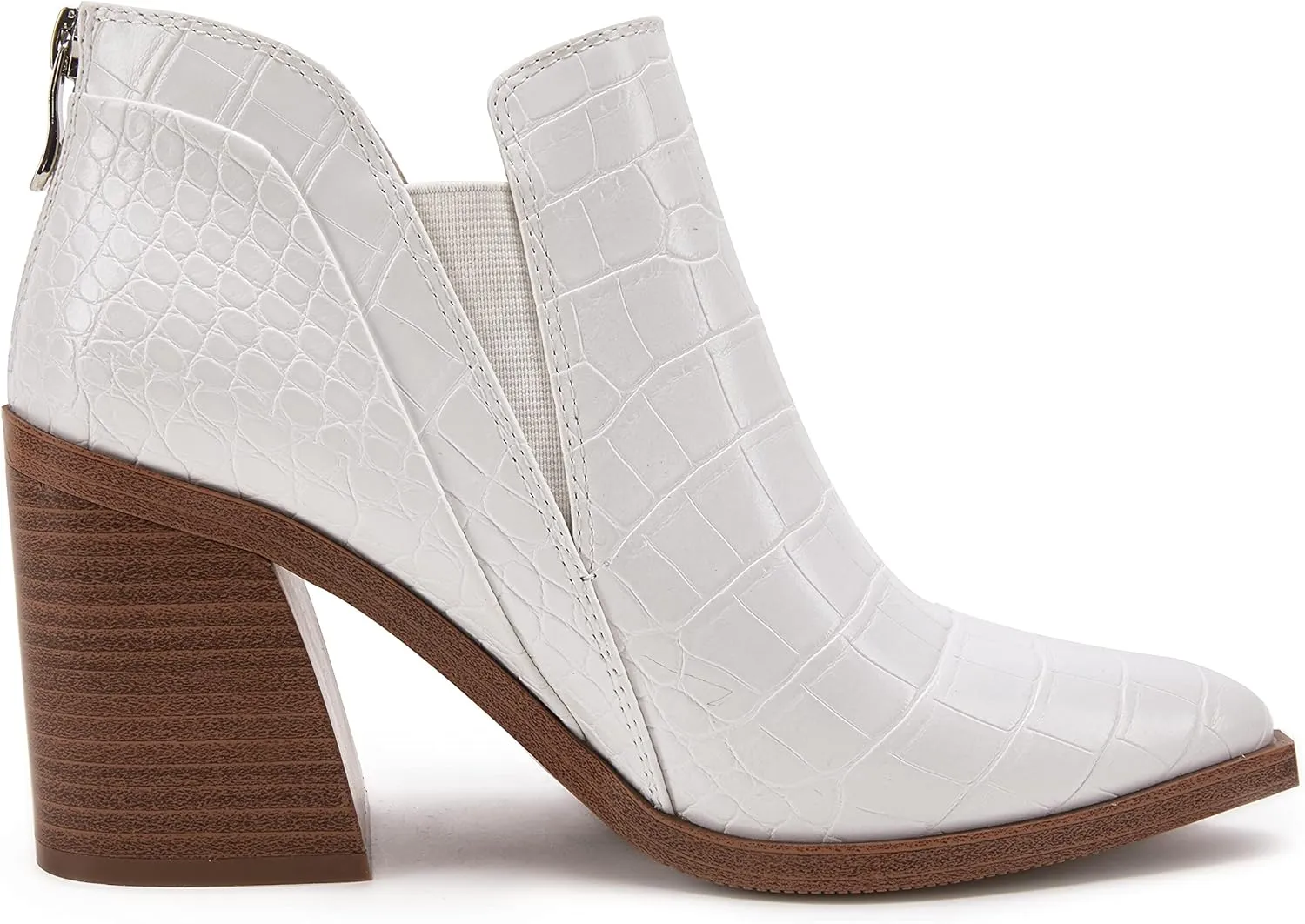 PiePieBuy Ankle Boots for Women Pointed Toe Ankle Booties Stacked Heel V Cut Back Zipper Chelsea Booties