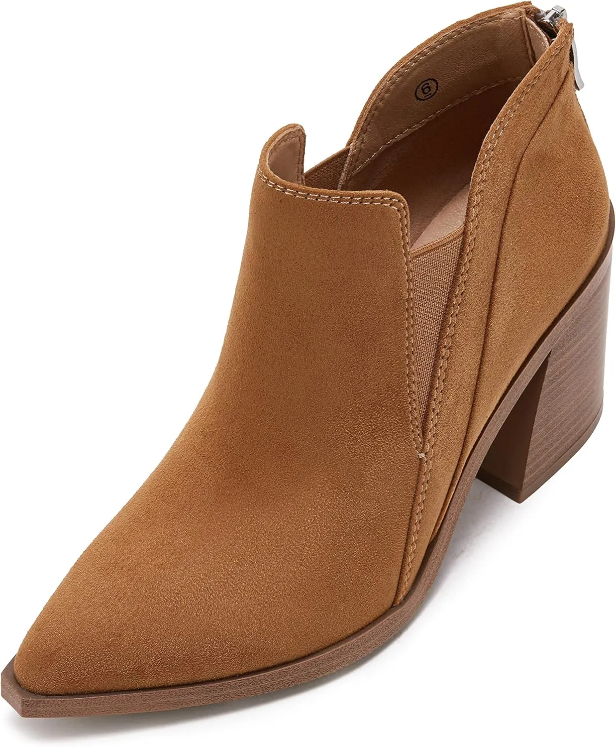 PiePieBuy Ankle Boots for Women Pointed Toe Ankle Booties Stacked Heel V Cut Back Zipper Chelsea Booties
