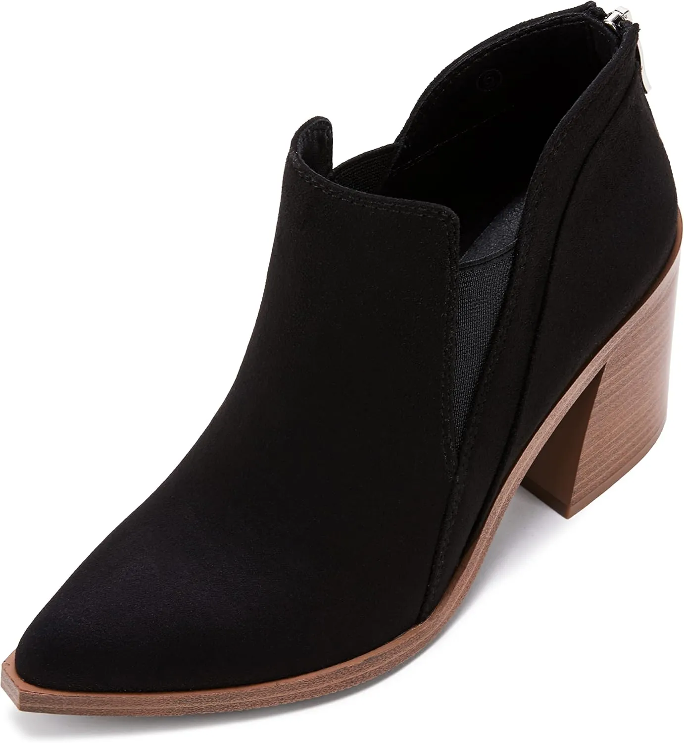 PiePieBuy Ankle Boots for Women Pointed Toe Ankle Booties Stacked Heel V Cut Back Zipper Chelsea Booties