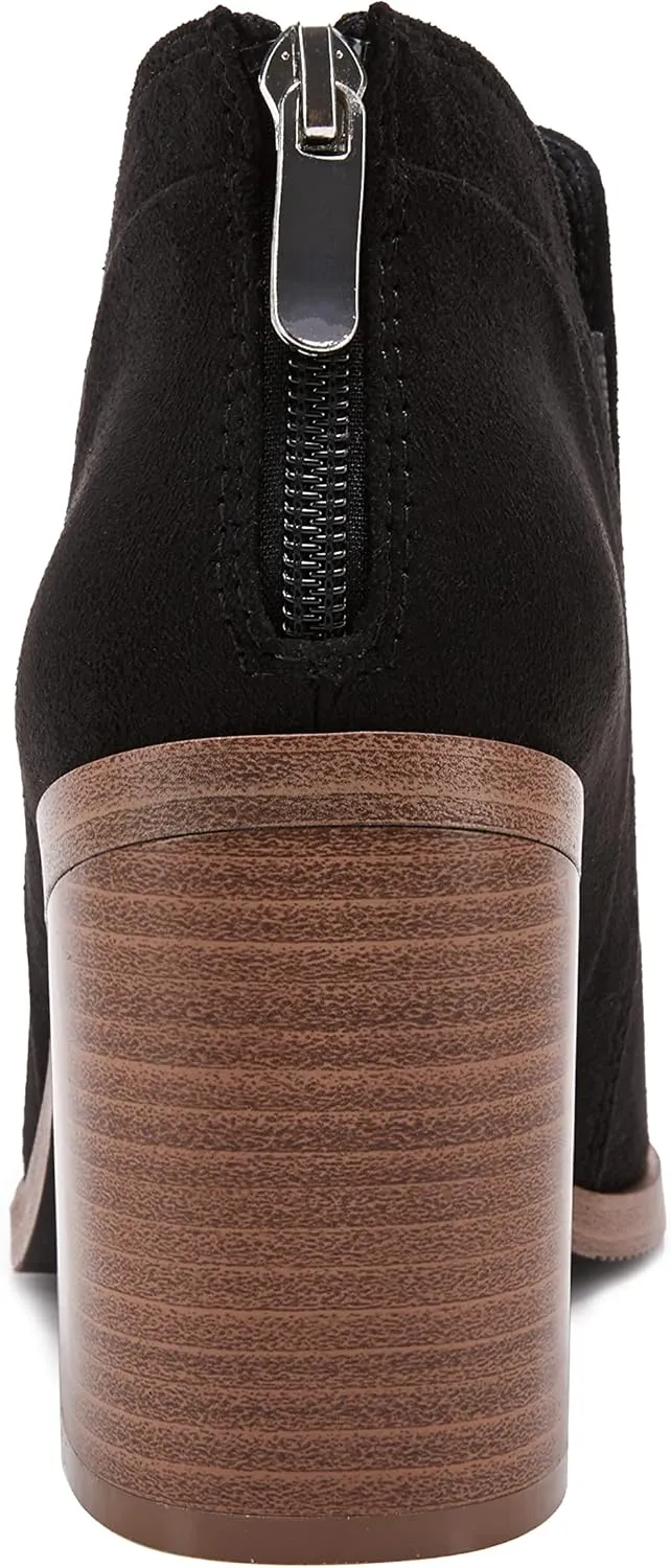 PiePieBuy Ankle Boots for Women Pointed Toe Ankle Booties Stacked Heel V Cut Back Zipper Chelsea Booties