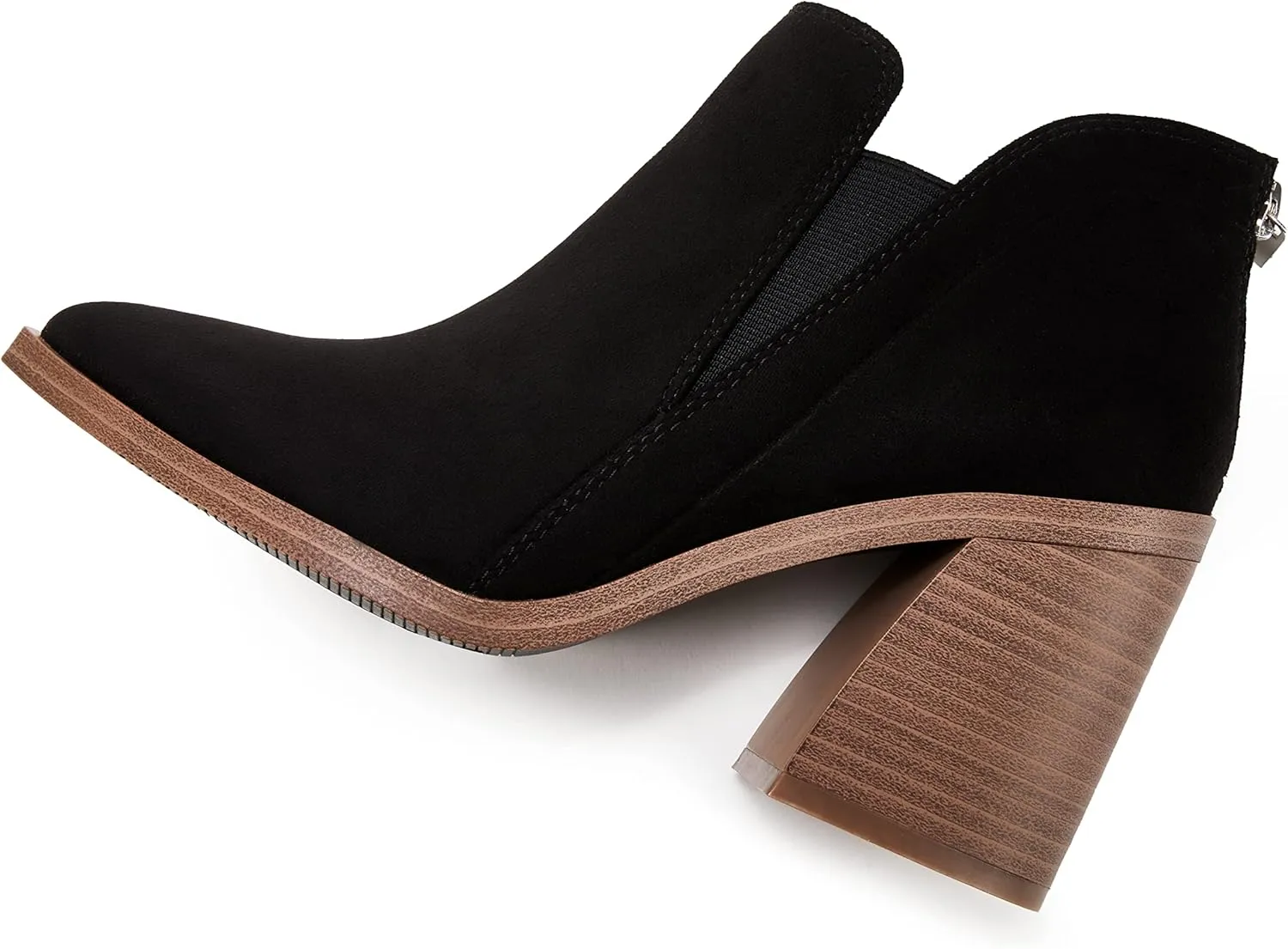 PiePieBuy Ankle Boots for Women Pointed Toe Ankle Booties Stacked Heel V Cut Back Zipper Chelsea Booties