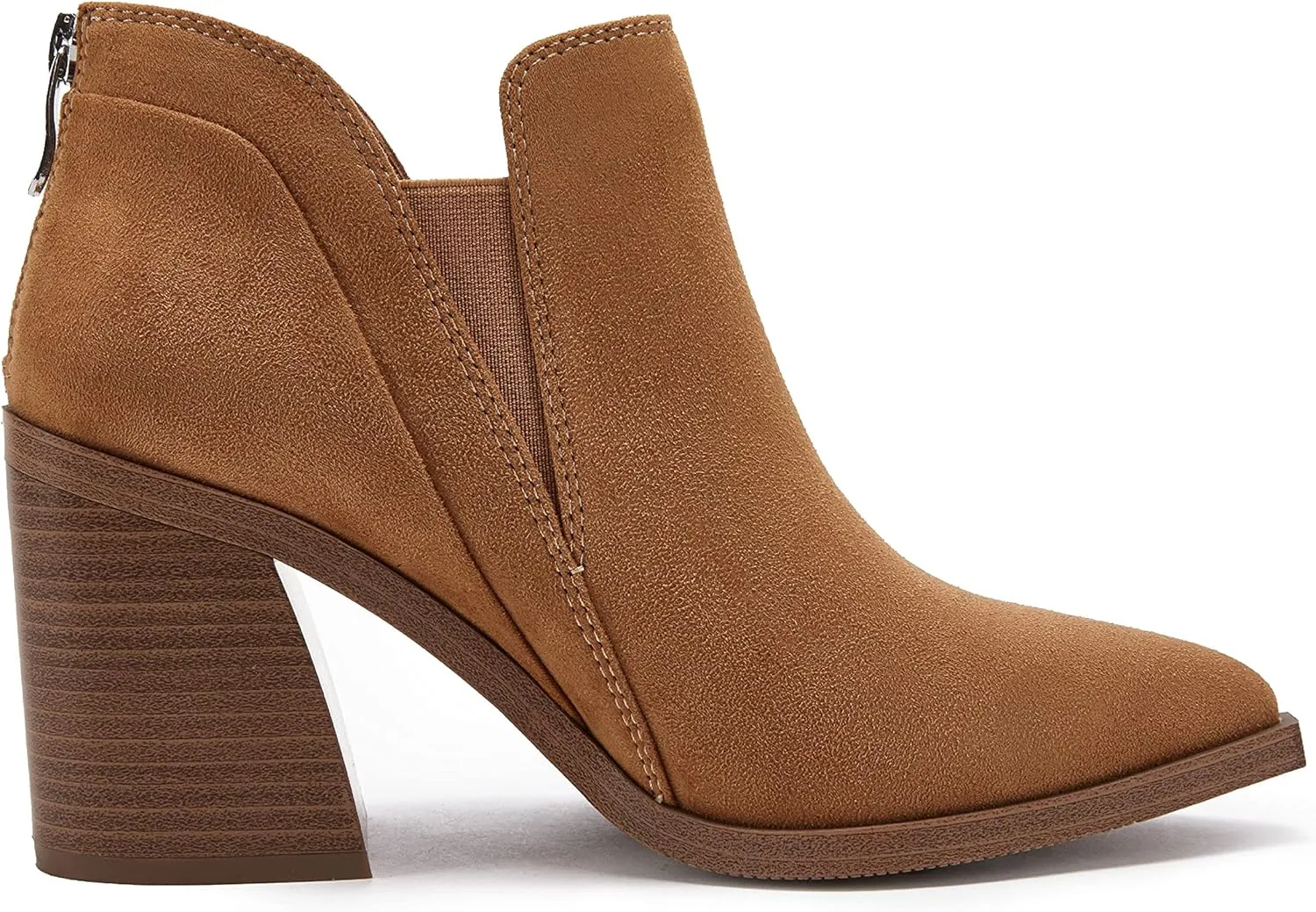 PiePieBuy Ankle Boots for Women Pointed Toe Ankle Booties Stacked Heel V Cut Back Zipper Chelsea Booties