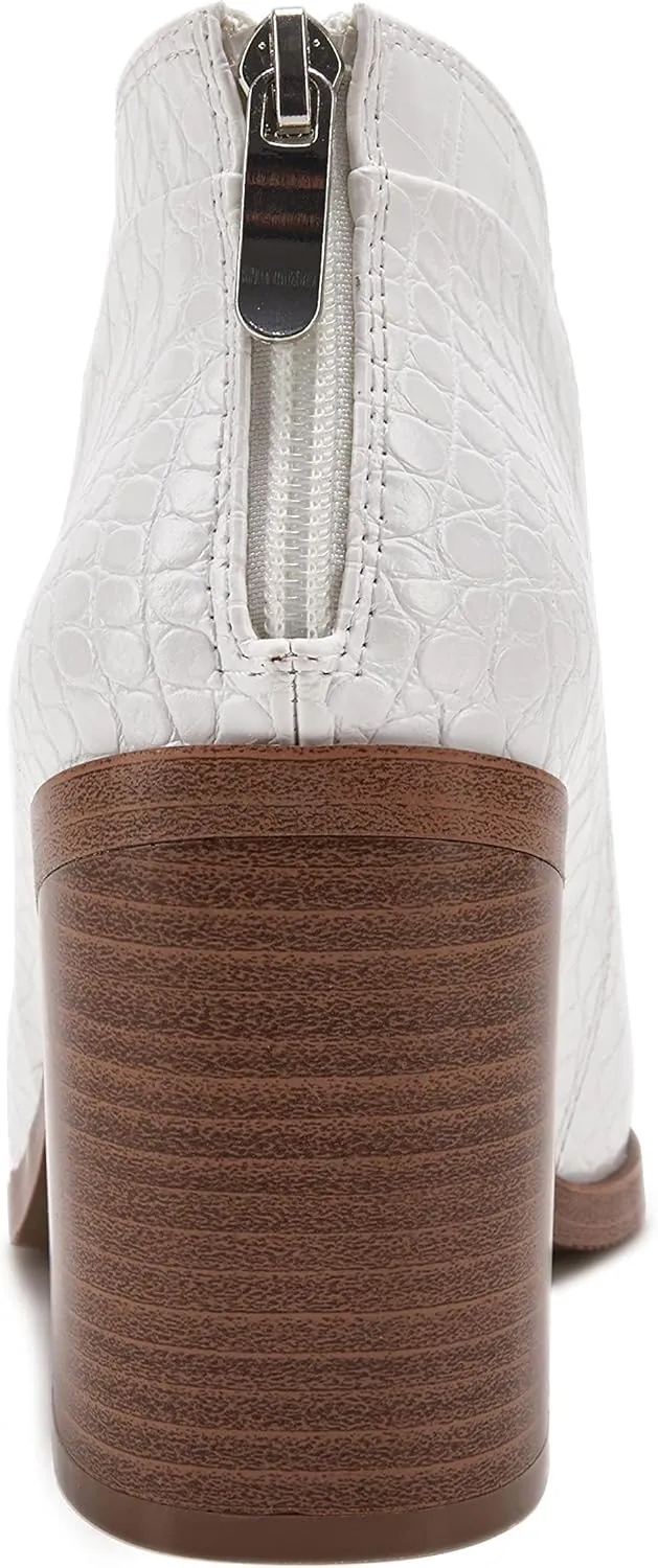PiePieBuy Ankle Boots for Women Pointed Toe Ankle Booties Stacked Heel V Cut Back Zipper Chelsea Booties