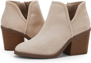PiePieBuy Womens Ankle Boots Chunky Stacked Heel Slip on Shoes Faux Suede Side Zipper Casual Western Booties