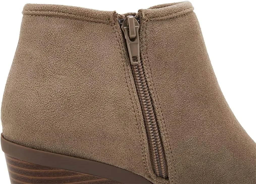 PiePieBuy Womens Ankle Boots Chunky Stacked Heel Slip on Shoes Faux Suede Side Zipper Casual Western Booties