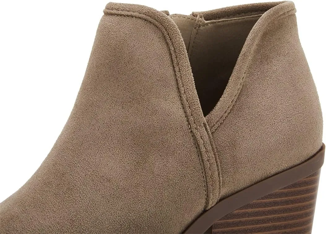 PiePieBuy Womens Ankle Boots Chunky Stacked Heel Slip on Shoes Faux Suede Side Zipper Casual Western Booties