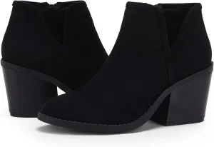 PiePieBuy Womens Ankle Boots Chunky Stacked Heel Slip on Shoes Faux Suede Side Zipper Casual Western Booties