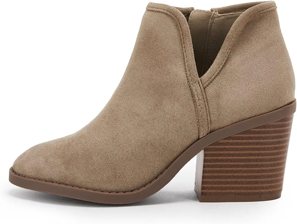 PiePieBuy Womens Ankle Boots Chunky Stacked Heel Slip on Shoes Faux Suede Side Zipper Casual Western Booties