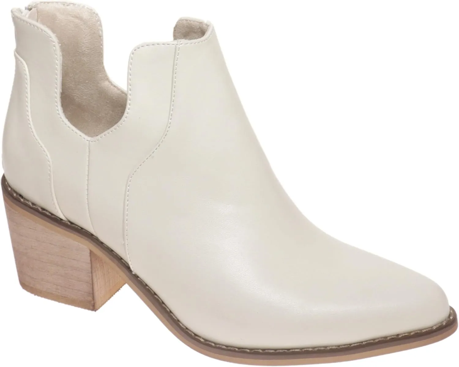 Pierre Dumas Women's Cut Out Ankle Boots Chunky Stacked Heel Almond Toe Slip on Western Booties