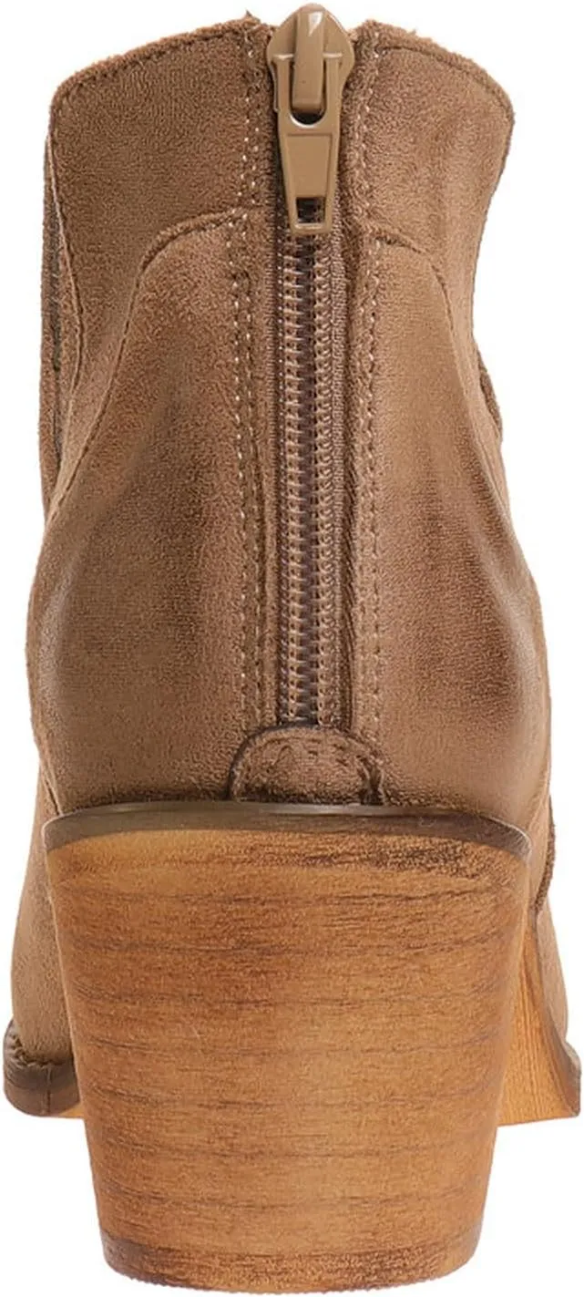 Pierre Dumas Women's Cut Out Ankle Boots Chunky Stacked Heel Almond Toe Slip on Western Booties