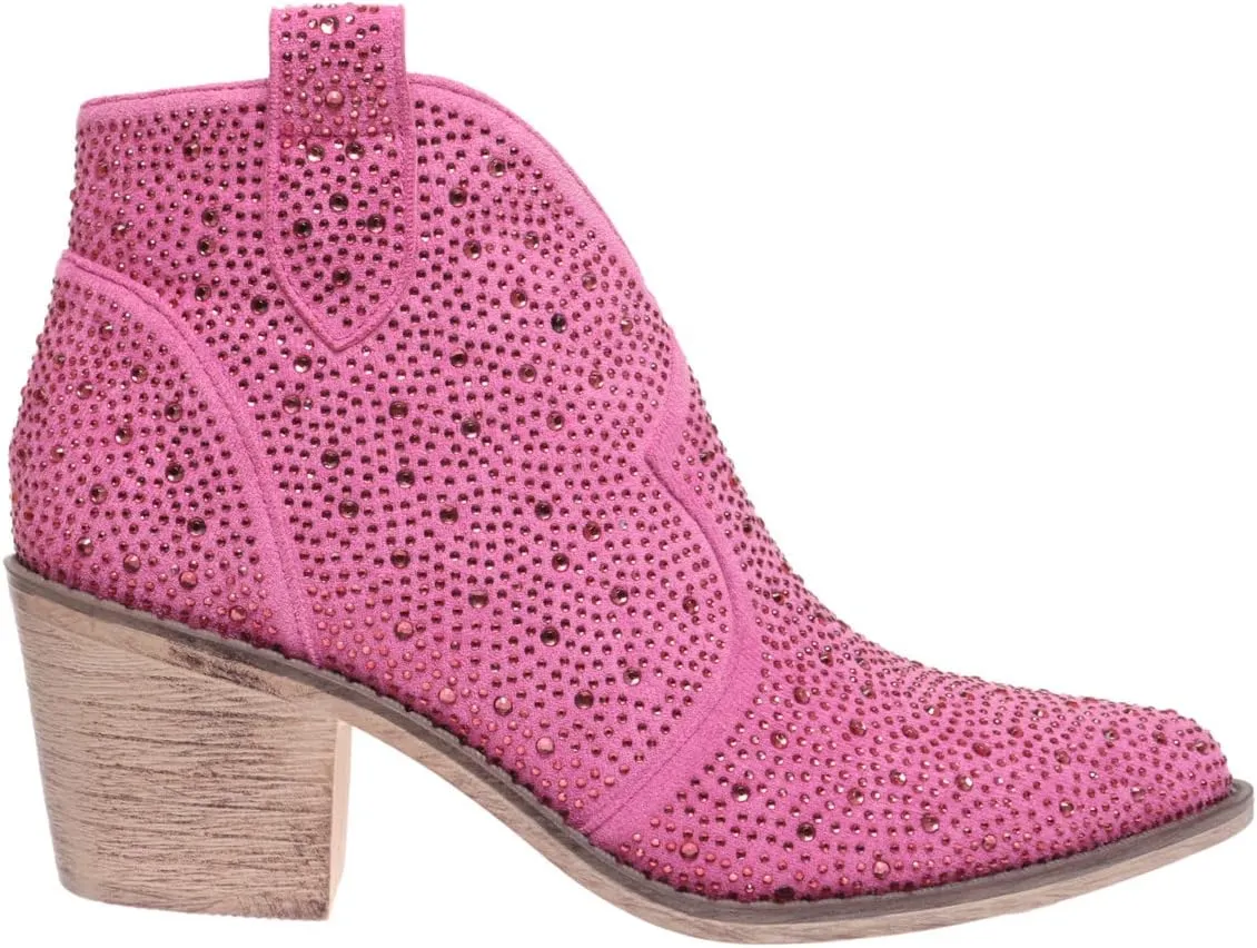 Pierre Dumas Women's Wilder-9 Rhinestone Chunky Heel Ankle Bootie