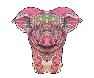Pink Ethnic Boar 3D Wood Jigsaw Puzzle