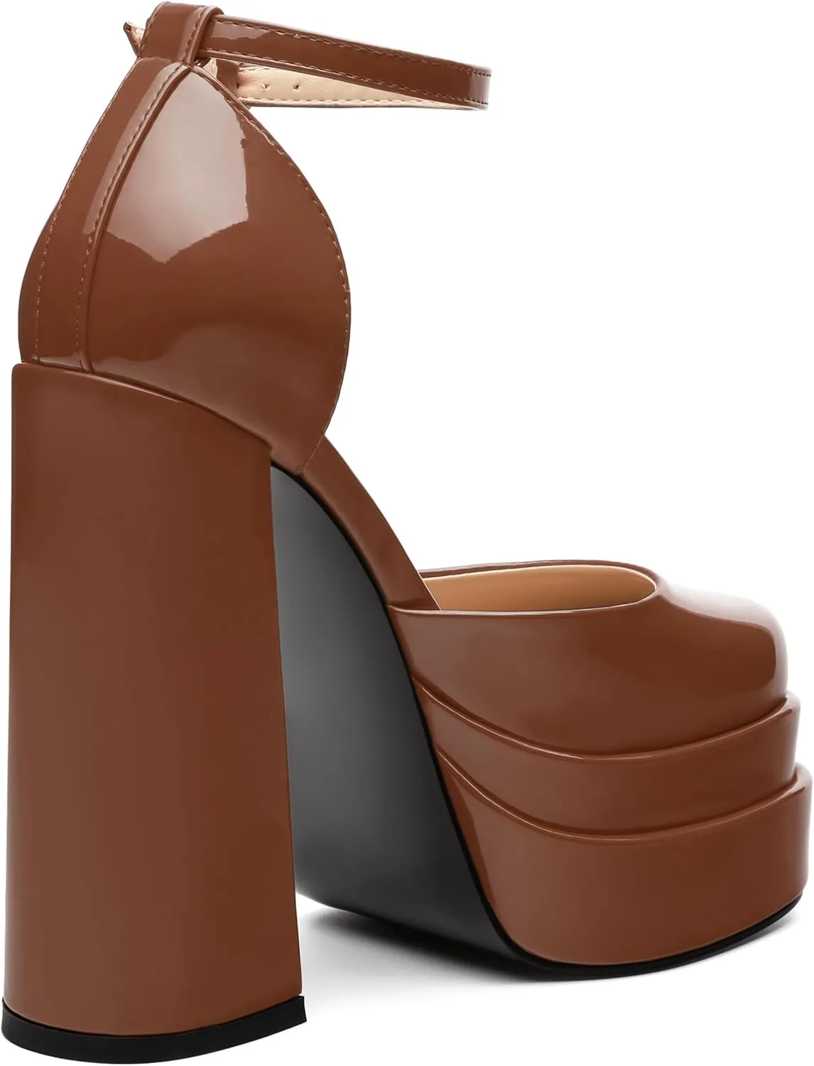 Platform Chunky High Heels for Women Paten Round Closed Toe Ankle Strap Sandals Sexy Fashion Party Dress Shoes